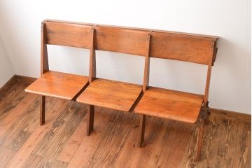 アンティーク家具　イギリスアンティーク　オーク材の折り畳み式3人掛けチャーチベンチ(2)