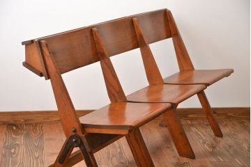 アンティーク家具　イギリスアンティーク　オーク材の折り畳み式3人掛けチャーチベンチ(2)