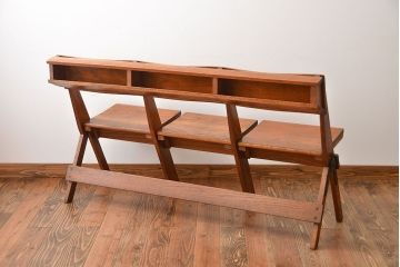 アンティーク家具　イギリスアンティーク　オーク材の折り畳み式3人掛けチャーチベンチ(2)