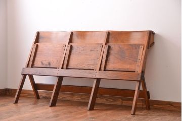 アンティーク家具　イギリスアンティーク　オーク材の折り畳み式3人掛けチャーチベンチ(2)