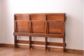 アンティーク家具　イギリスアンティーク　オーク材の折り畳み式3人掛けチャーチベンチ(2)