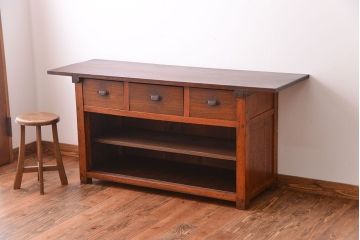 アンティーク家具　古民具・骨董　栗材天板の古い作業台(カウンター)