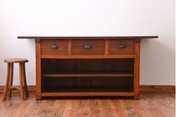 アンティーク家具　古民具・骨董　栗材天板の古い作業台(カウンター)
