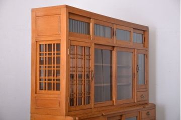 レトロ家具　昭和レトロ　冷蔵庫付き!ナラ材の特大食器棚