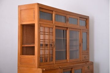 レトロ家具　昭和レトロ　冷蔵庫付き!ナラ材の特大食器棚