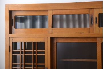 レトロ家具　昭和レトロ　冷蔵庫付き!ナラ材の特大食器棚