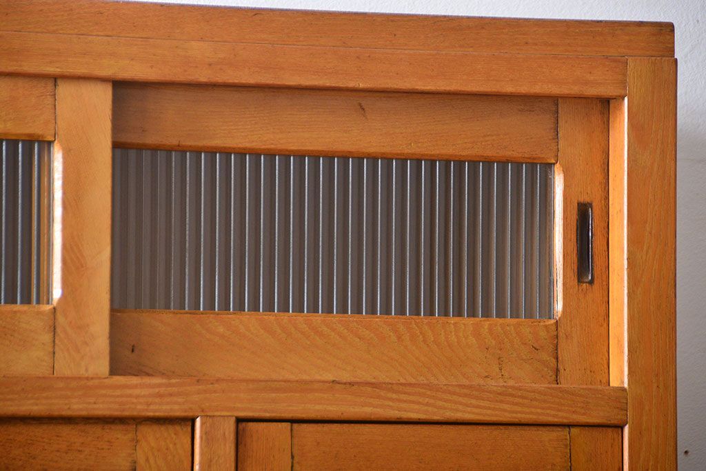 レトロ家具　昭和レトロ　冷蔵庫付き!ナラ材の特大食器棚