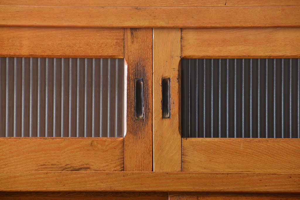 レトロ家具　昭和レトロ　冷蔵庫付き!ナラ材の特大食器棚