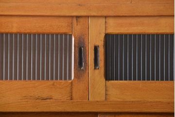 レトロ家具　昭和レトロ　冷蔵庫付き!ナラ材の特大食器棚