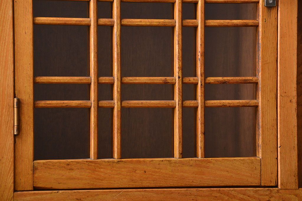 レトロ家具　昭和レトロ　冷蔵庫付き!ナラ材の特大食器棚