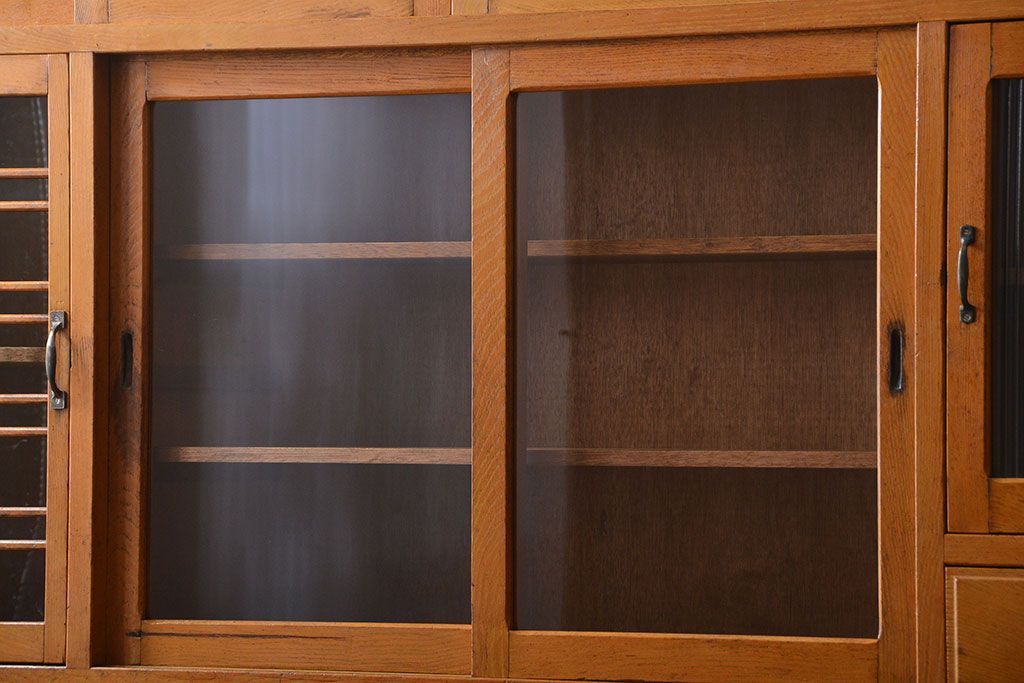 レトロ家具　昭和レトロ　冷蔵庫付き!ナラ材の特大食器棚