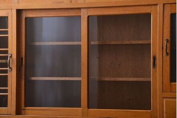 レトロ家具　昭和レトロ　冷蔵庫付き!ナラ材の特大食器棚