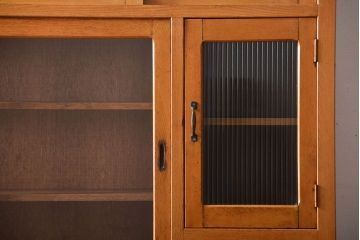 レトロ家具　昭和レトロ　冷蔵庫付き!ナラ材の特大食器棚