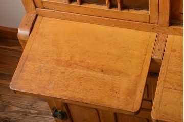 レトロ家具　昭和レトロ　冷蔵庫付き!ナラ材の特大食器棚