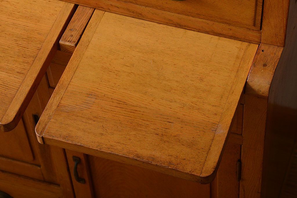 レトロ家具　昭和レトロ　冷蔵庫付き!ナラ材の特大食器棚