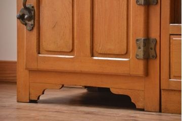 レトロ家具　昭和レトロ　冷蔵庫付き!ナラ材の特大食器棚