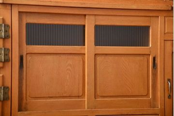 レトロ家具　昭和レトロ　冷蔵庫付き!ナラ材の特大食器棚