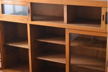 レトロ家具　昭和レトロ　冷蔵庫付き!ナラ材の特大食器棚