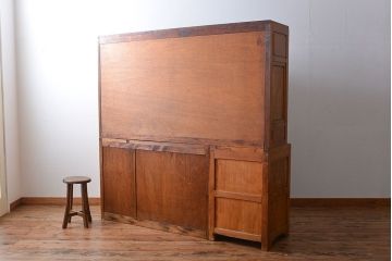 レトロ家具　昭和レトロ　冷蔵庫付き!ナラ材の特大食器棚