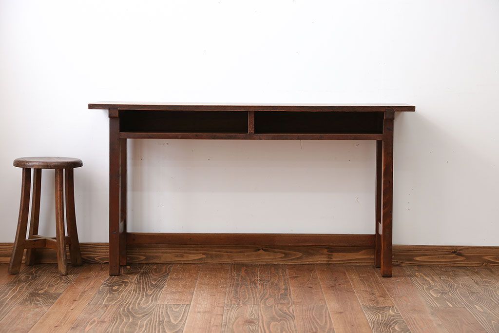 アンティーク家具　アンティーク　天板ナラ材の薄型テーブル(1)