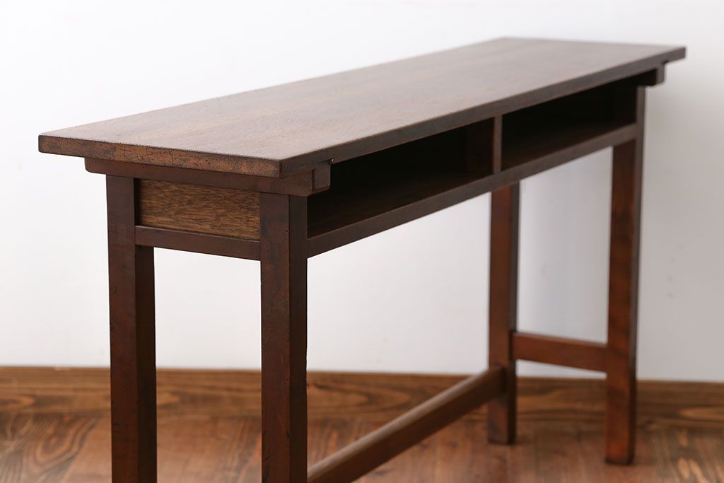 アンティーク家具　アンティーク　天板ナラ材の薄型テーブル(1)