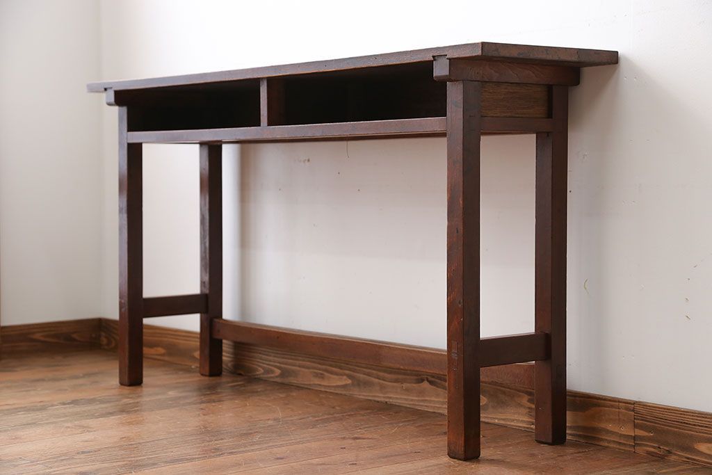 アンティーク家具　アンティーク　天板ナラ材の薄型テーブル(1)