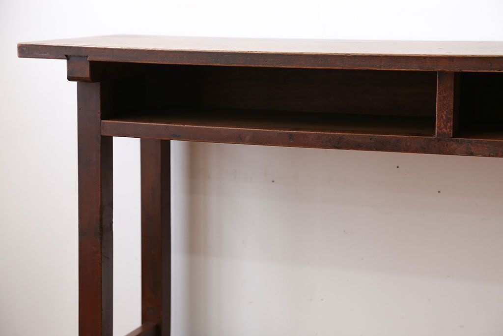 アンティーク家具　アンティーク　天板ナラ材の薄型テーブル(1)