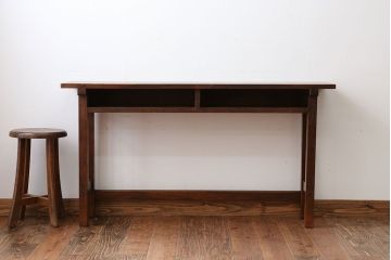 アンティーク家具　アンティーク　天板ナラ材の薄型テーブル(2)