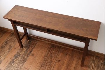 アンティーク家具　アンティーク　天板ナラ材の薄型テーブル(2)