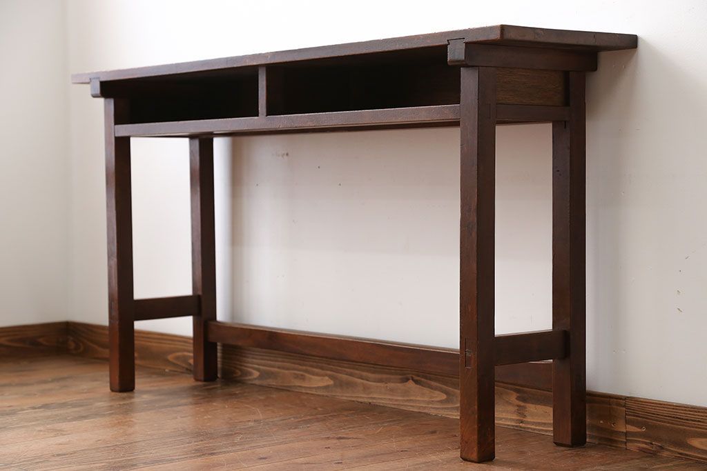 アンティーク家具　アンティーク　天板ナラ材の薄型テーブル(2)