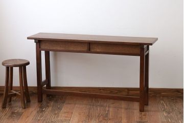 アンティーク家具　アンティーク　天板ナラ材の薄型テーブル(2)