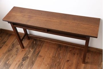 アンティーク家具　アンティーク　天板ナラ材の薄型テーブル(3)