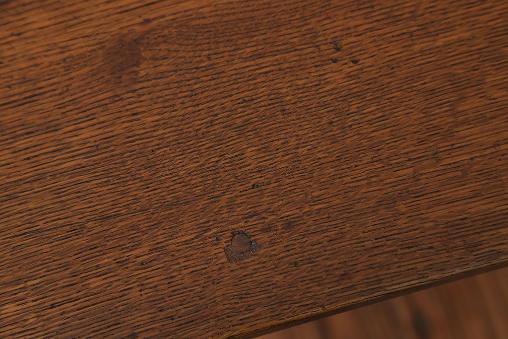 アンティーク家具　アンティーク　天板ナラ材の薄型テーブル(3)