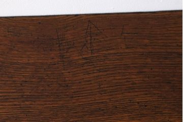 アンティーク家具　アンティーク　天板ナラ材の薄型テーブル(3)