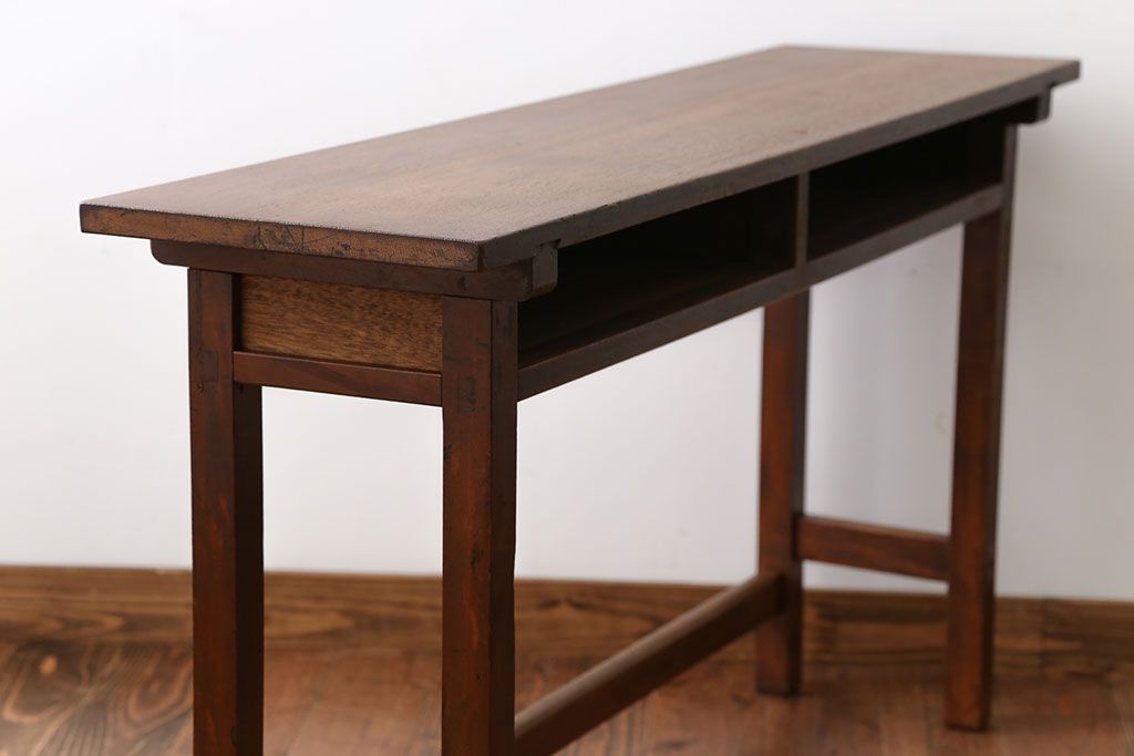 アンティーク家具　アンティーク　天板ナラ材の薄型テーブル(3)