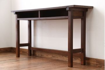 アンティーク家具　アンティーク　天板ナラ材の薄型テーブル(3)