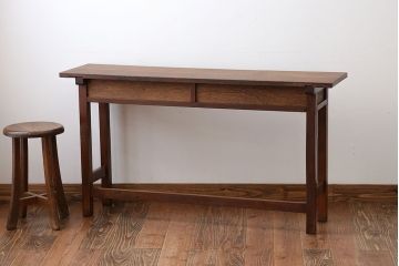 アンティーク家具　アンティーク　天板ナラ材の薄型テーブル(3)