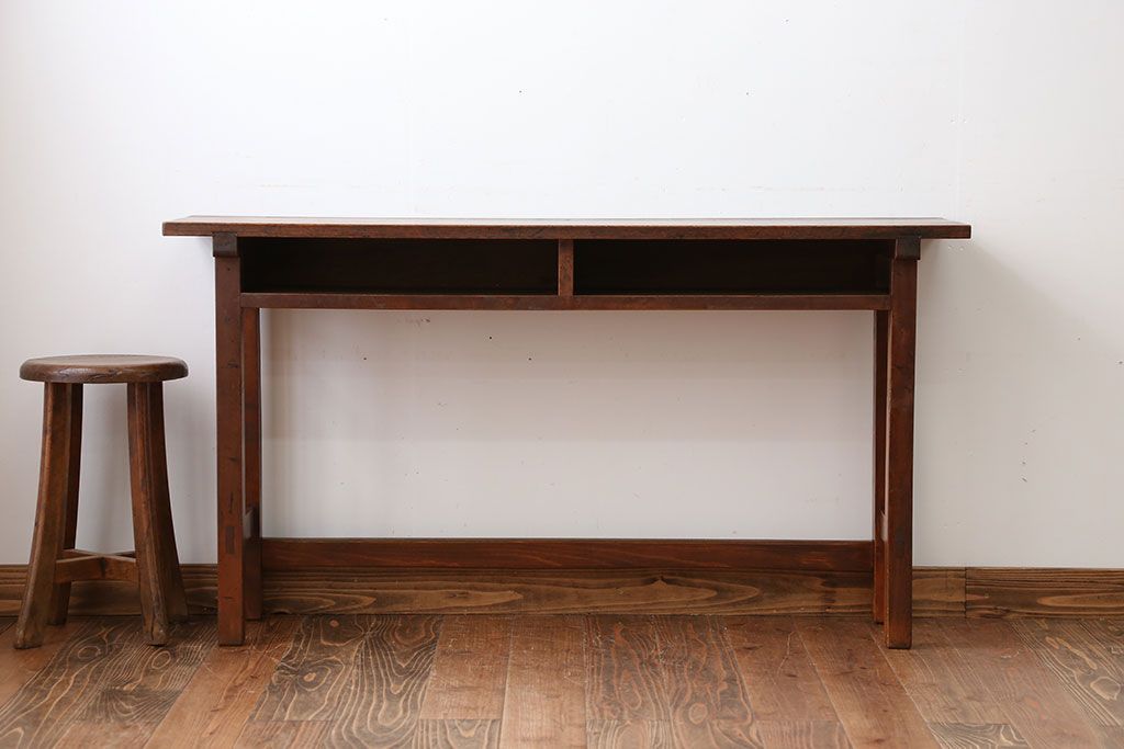 アンティーク家具　アンティーク　天板ナラ材の薄型テーブル(4)