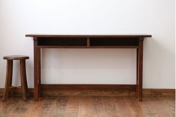 アンティーク家具　アンティーク　天板ナラ材の薄型テーブル(4)