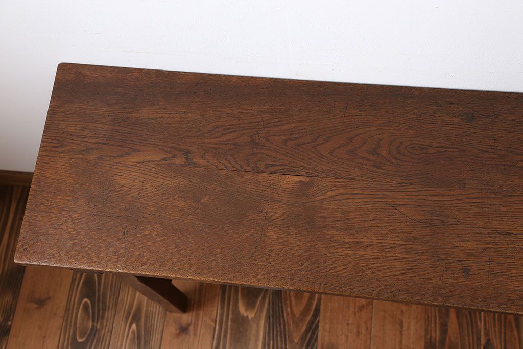 アンティーク家具　アンティーク　天板ナラ材の薄型テーブル(4)