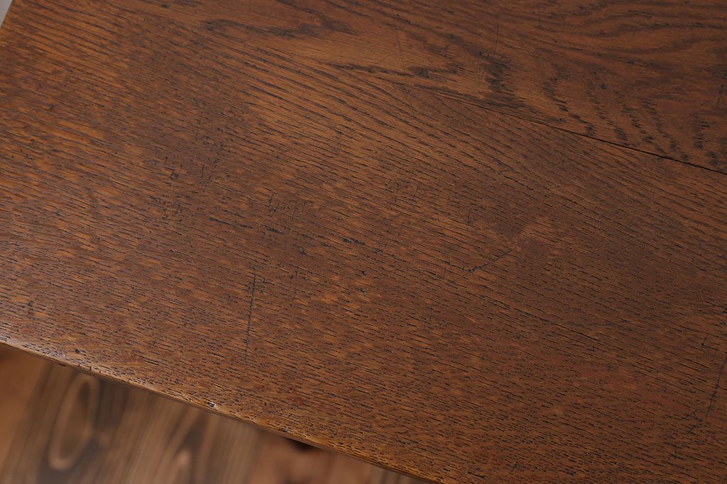 アンティーク家具　アンティーク　天板ナラ材の薄型テーブル(4)