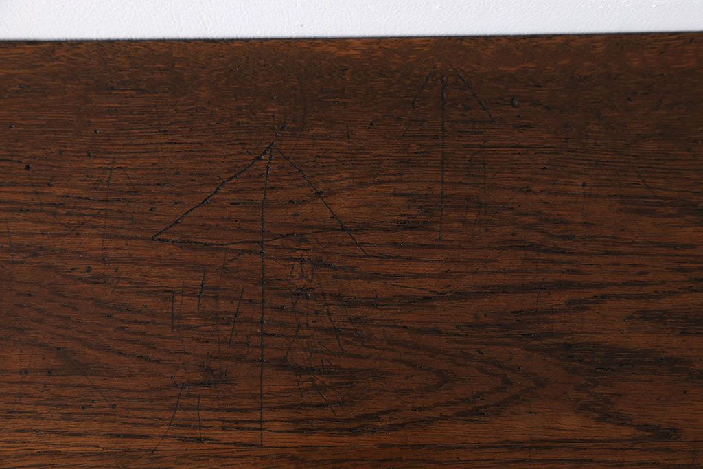 アンティーク家具　アンティーク　天板ナラ材の薄型テーブル(4)