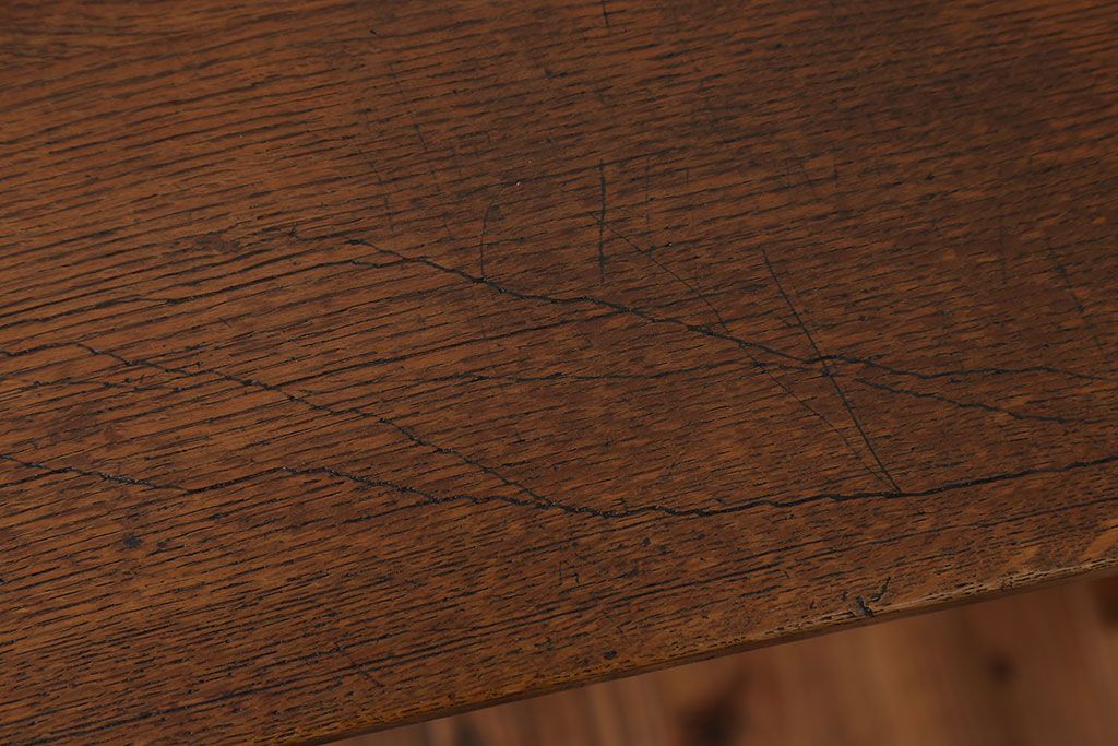 アンティーク家具　アンティーク　天板ナラ材の薄型テーブル(4)