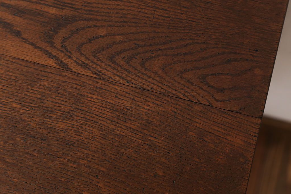 アンティーク家具　アンティーク　天板ナラ材の薄型テーブル(4)