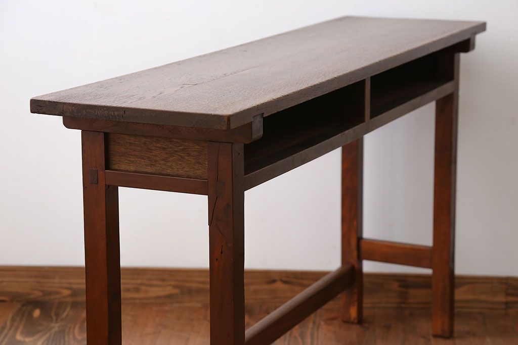アンティーク家具　アンティーク　天板ナラ材の薄型テーブル(4)