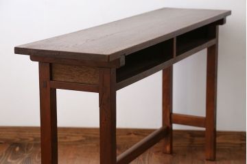 アンティーク家具　アンティーク　天板ナラ材の薄型テーブル(4)