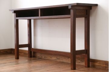 アンティーク家具　アンティーク　天板ナラ材の薄型テーブル(4)