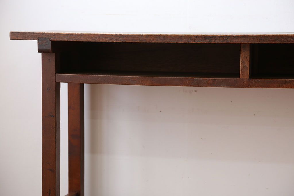 アンティーク家具　アンティーク　天板ナラ材の薄型テーブル(4)