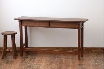 アンティーク家具　アンティーク　天板ナラ材の薄型テーブル(4)