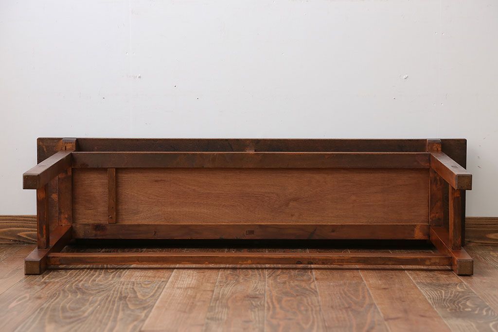 アンティーク家具　アンティーク　天板ナラ材の薄型テーブル(4)